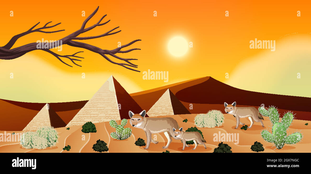 Paysage sauvage du désert sur scène de jour Illustration de Vecteur