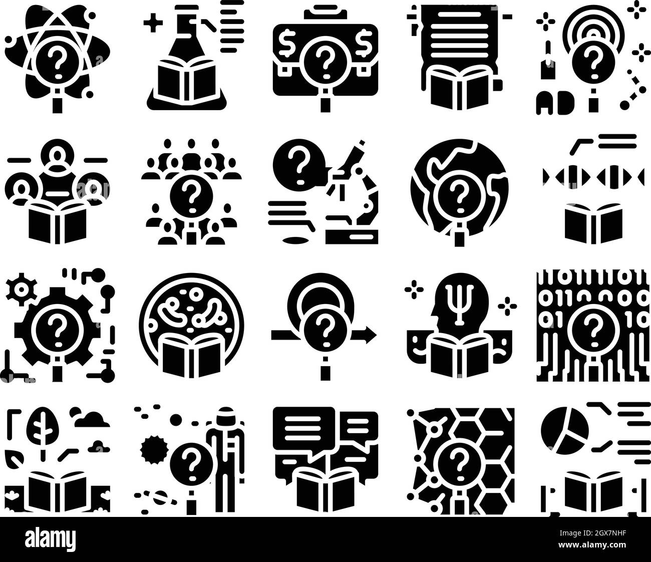 Illustration du vecteur du jeu de glyphes d'affaires du chercheur Illustration de Vecteur