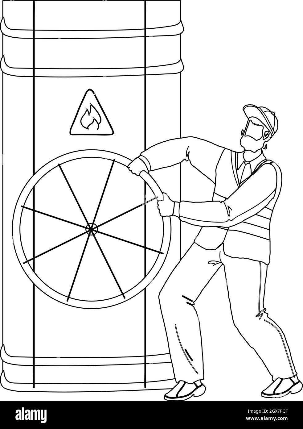 Vecteur de vanne de tuyau rotatif pour les travailleurs de l'industrie du gaz Illustration de Vecteur