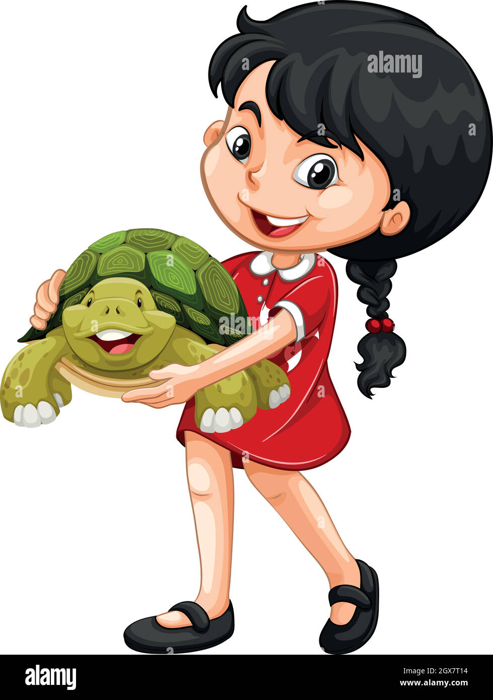 Fille embrassant la tortue verte Illustration de Vecteur