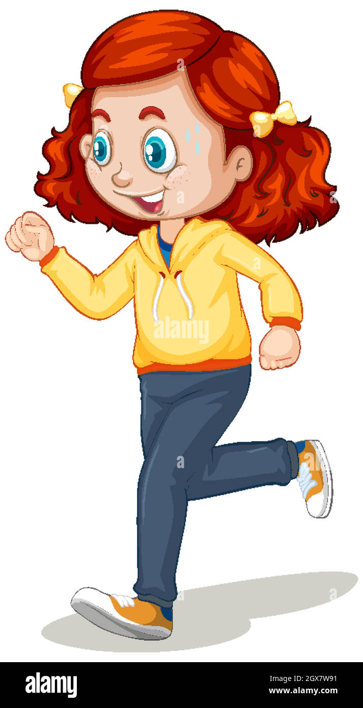 Adorable fille faisant courir exercice dessin animé personnage isolé Illustration de Vecteur