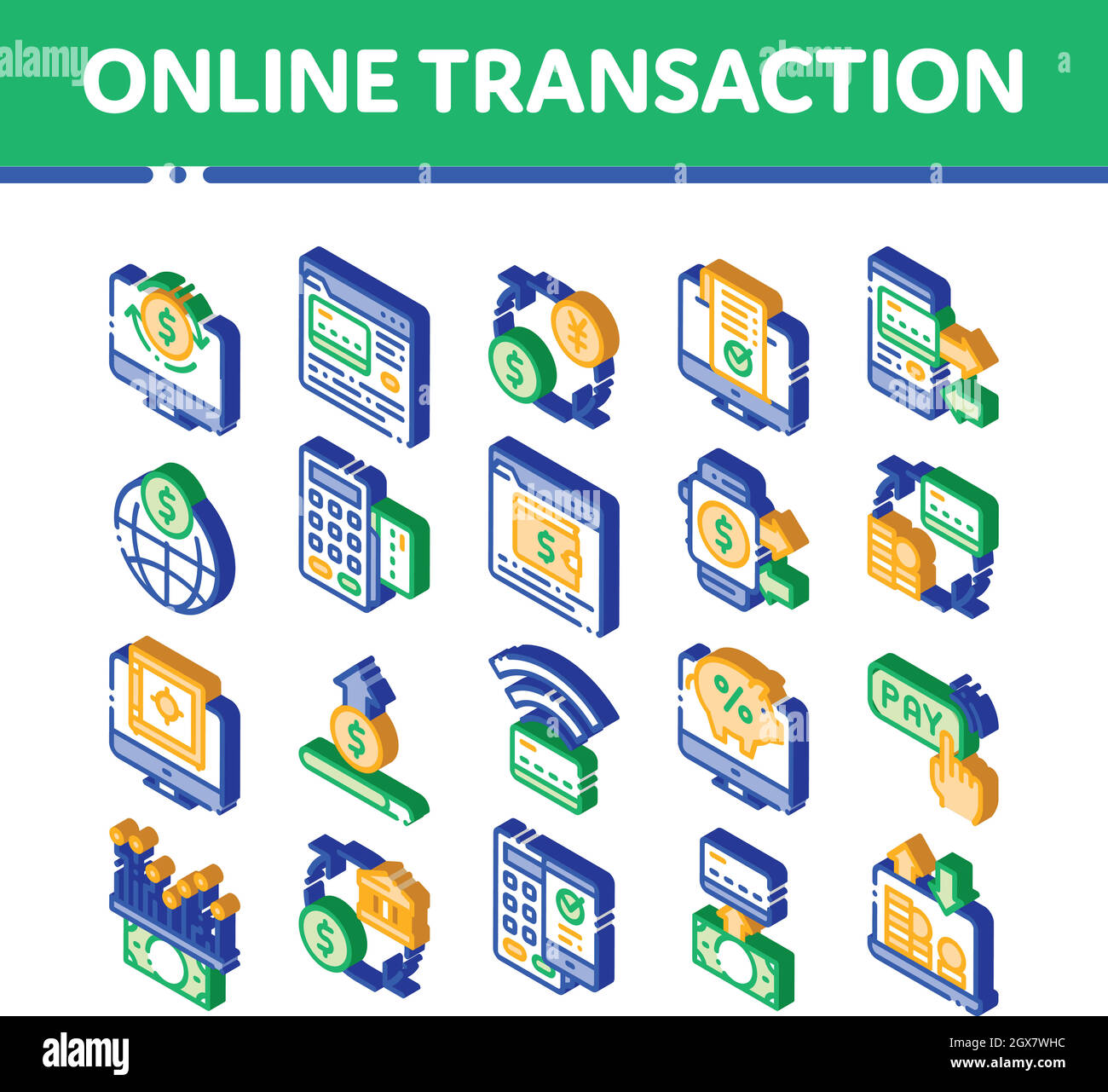 Jeu d'icônes isométrique de scénario OnTransacts Illustration de Vecteur