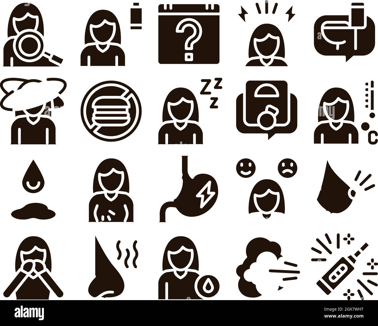 Ensemble d'icônes vectorielles Symptomps of grossesse Element Illustration de Vecteur