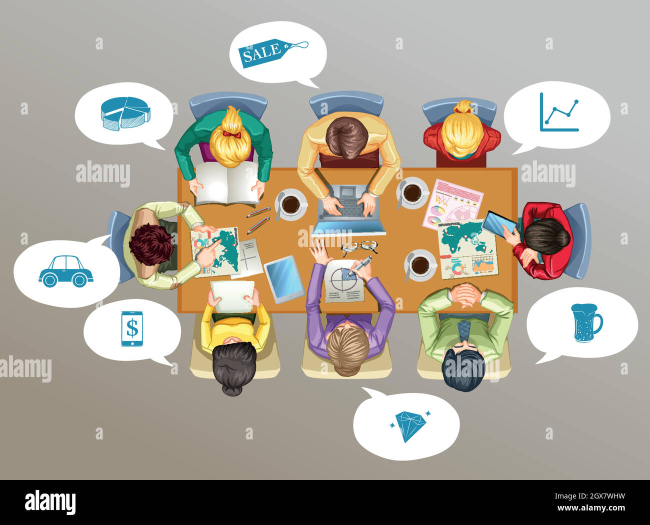 Réunions d'affaires sur la table Illustration de Vecteur