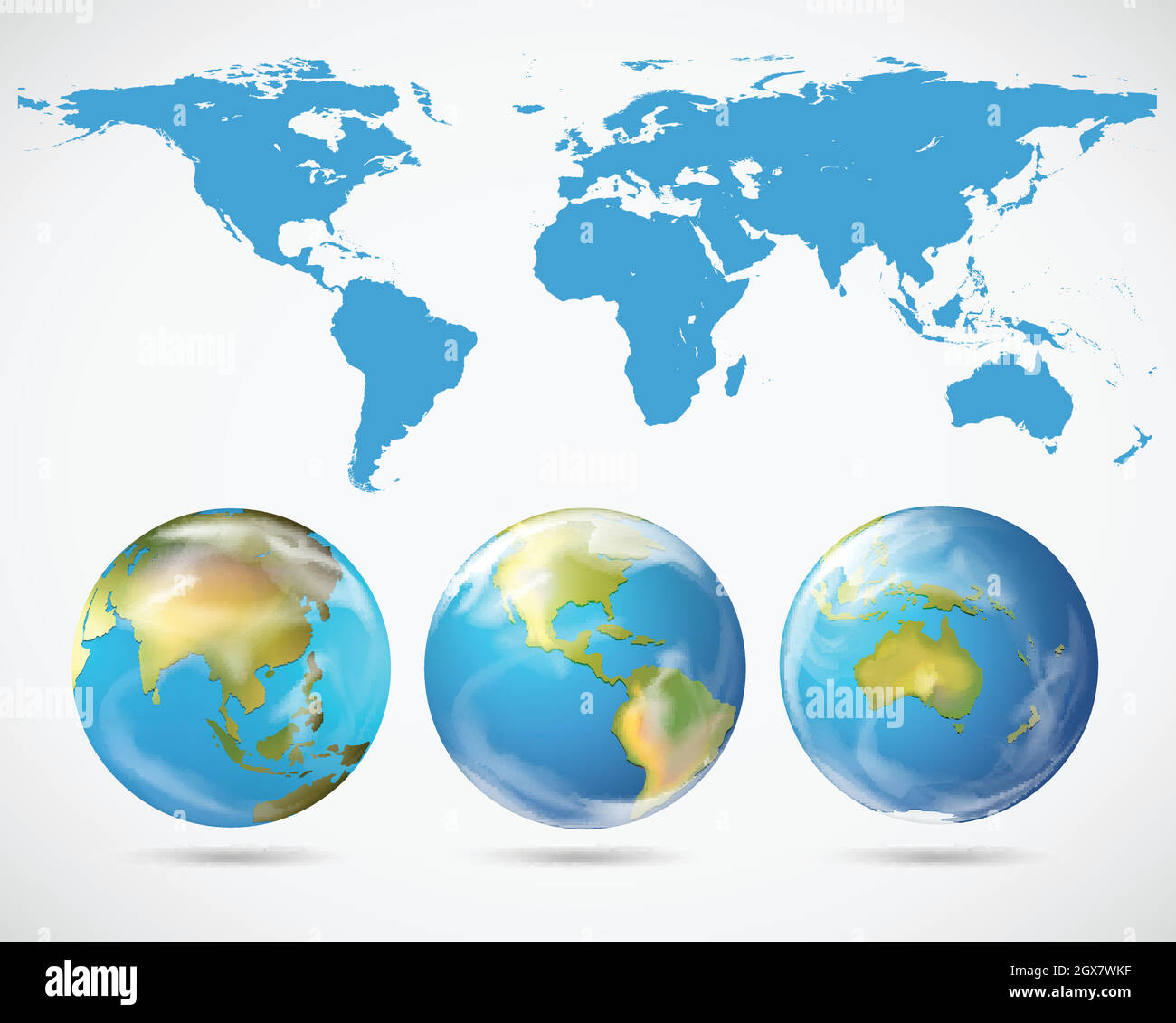 Carte du monde et différentes parties du monde Illustration de Vecteur