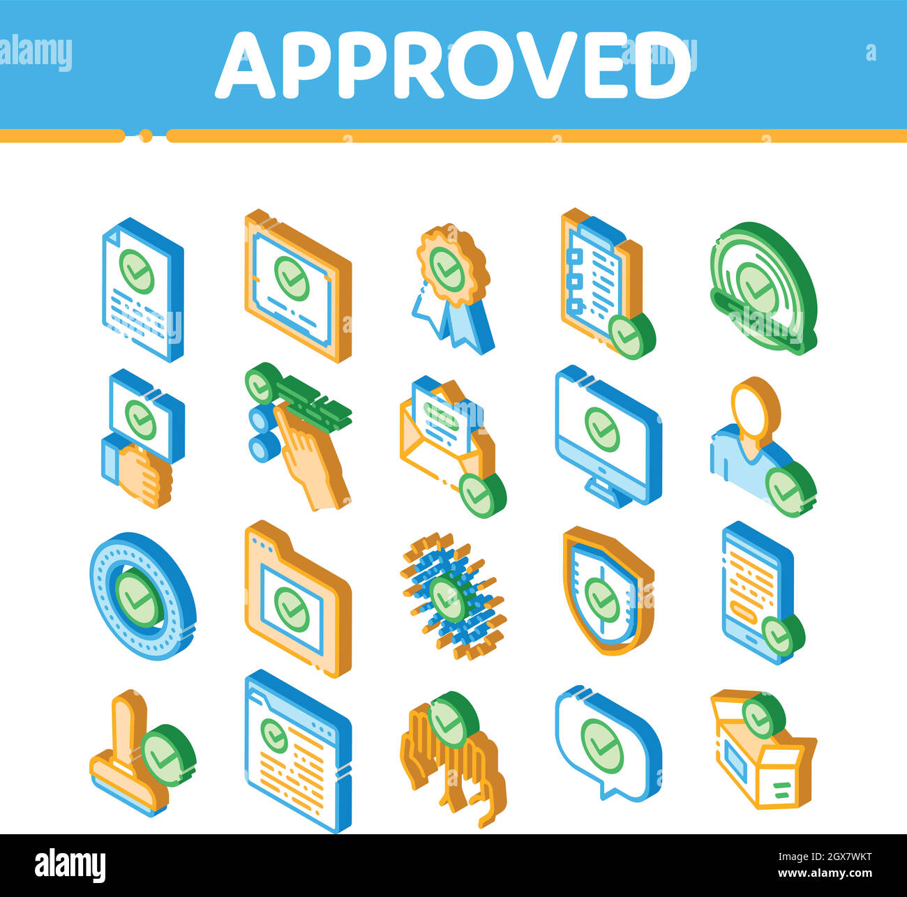 Icônes isométriques approuvées définir le vecteur Illustration de Vecteur