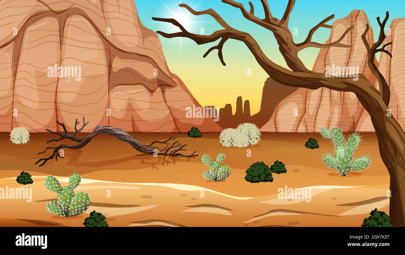 Paysage sauvage du désert sur scène de jour Illustration de Vecteur