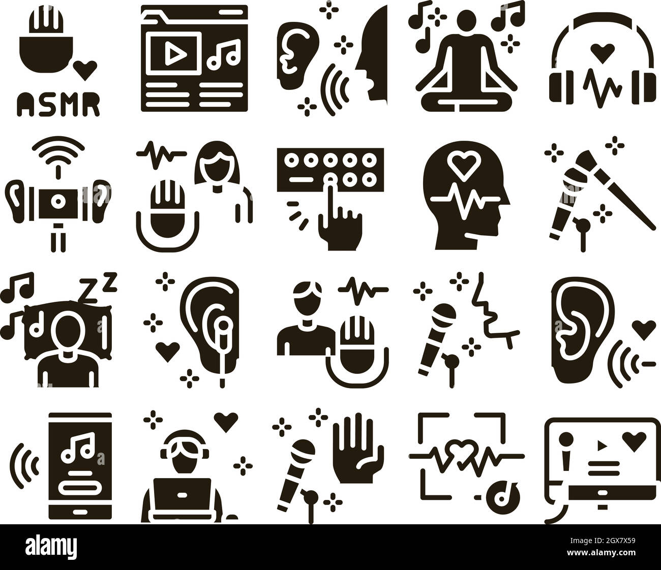 ASMR Sound phénomène Glyph Set Vector Illustration de Vecteur