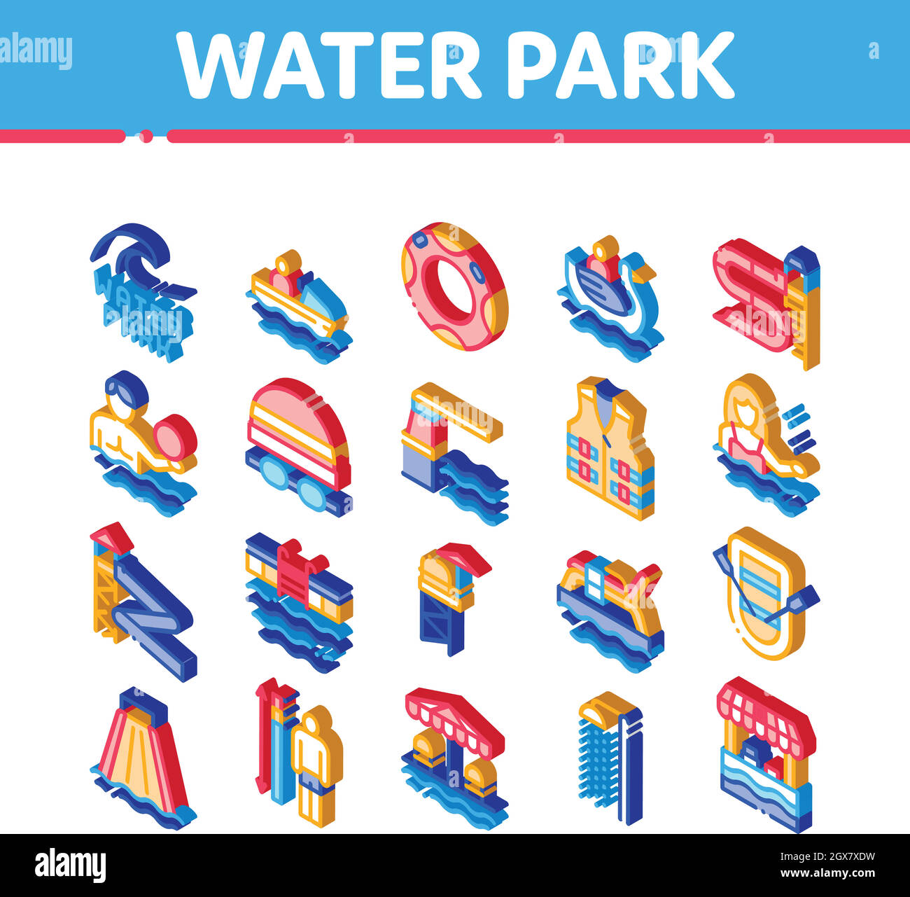 Parc aquatique attraction Isométrique icônes définir le vecteur Illustration de Vecteur