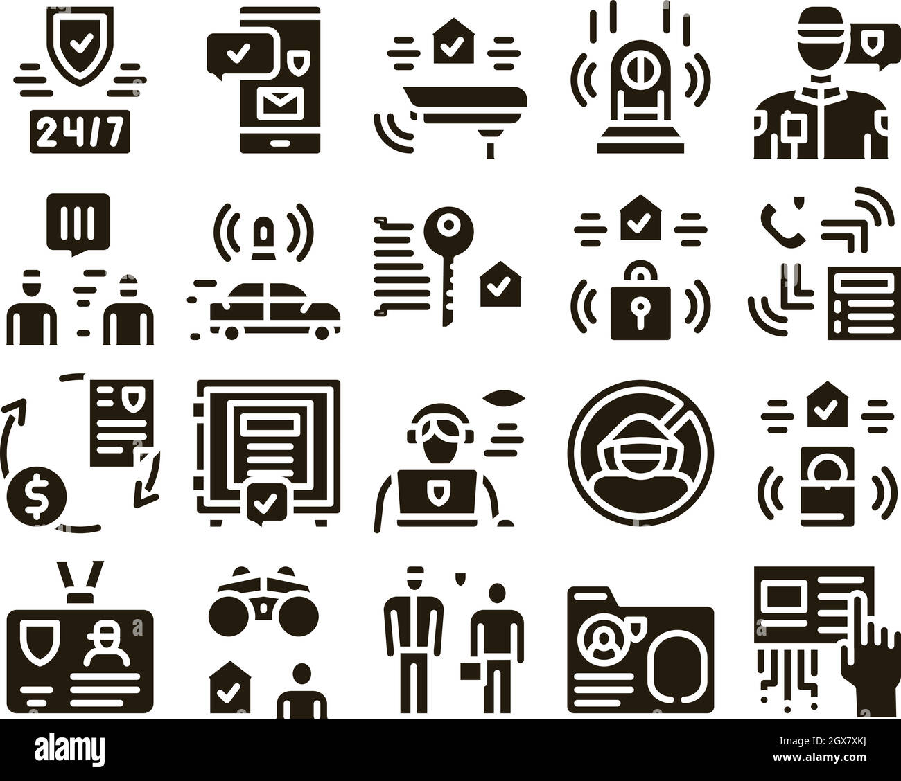 Vecteur de définition des icônes de protection des propriétés de l'agence de sécurité Illustration de Vecteur