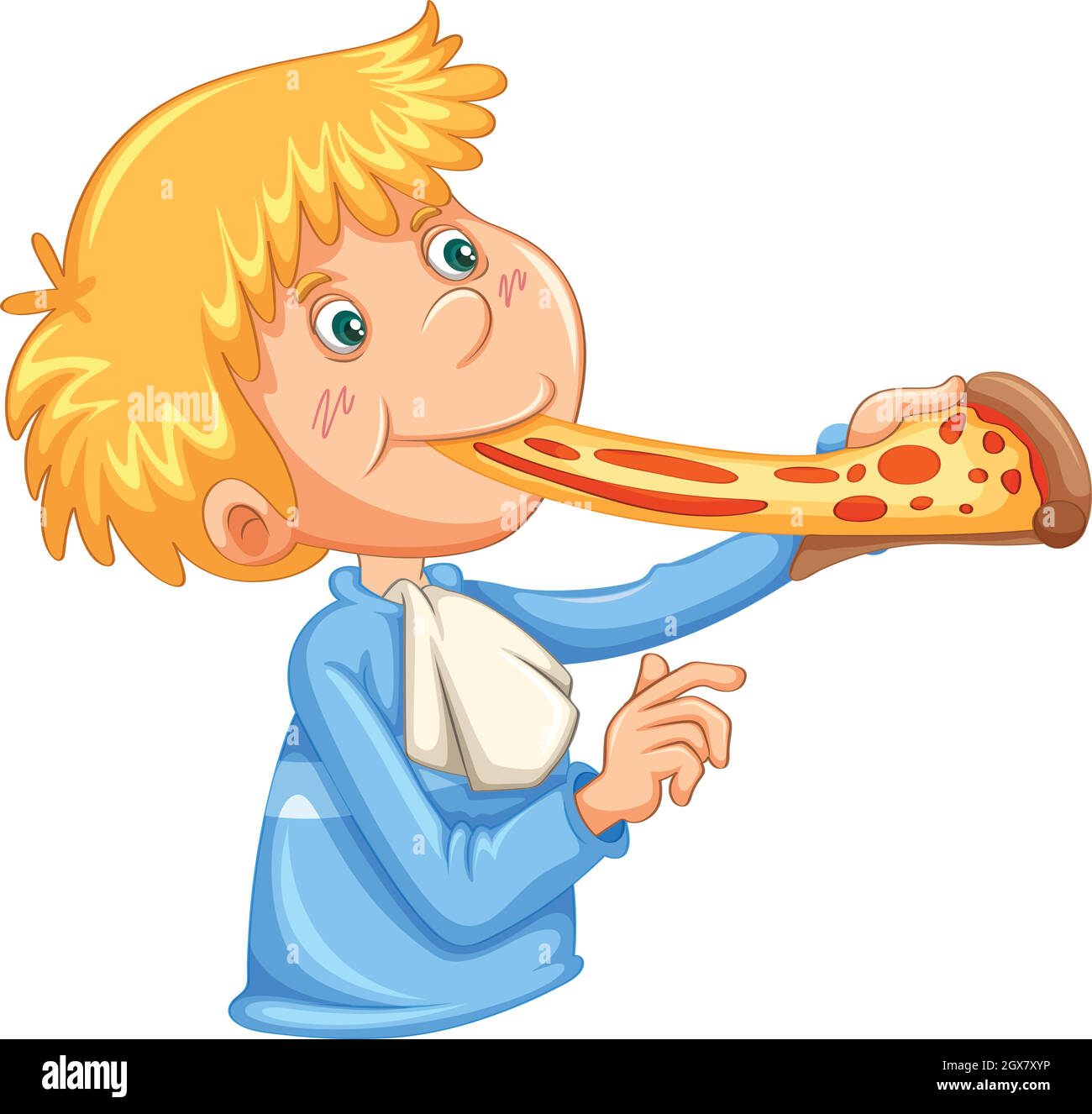 Un garçon qui mange de la pizza italienne Illustration de Vecteur