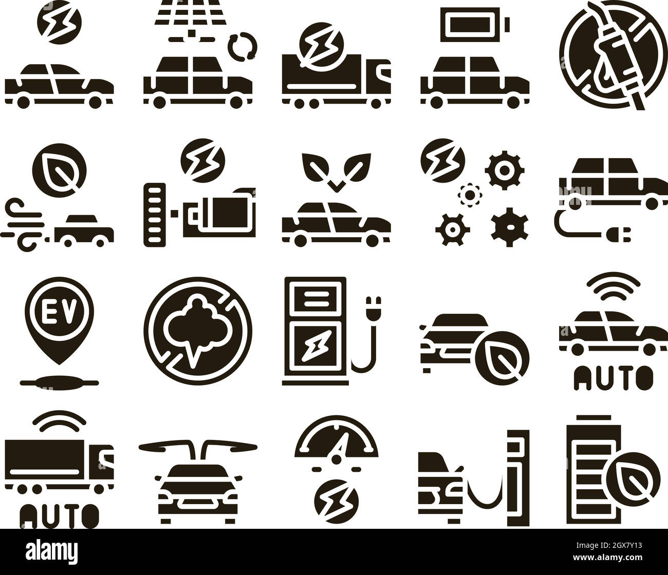 Vecteur de jeu de glyphes pour le transport de voitures électriques Illustration de Vecteur