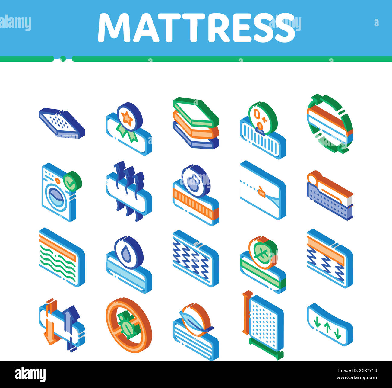 Matelas Orthopédie Isometric Icons Set Vector Illustration de Vecteur