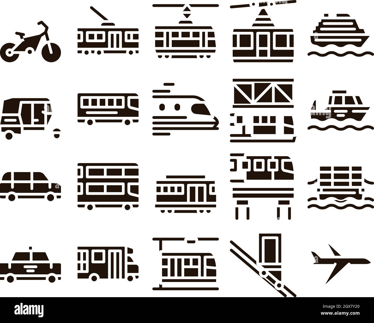 Jeu d'icônes de lignes vectorielles de transport public Illustration de Vecteur