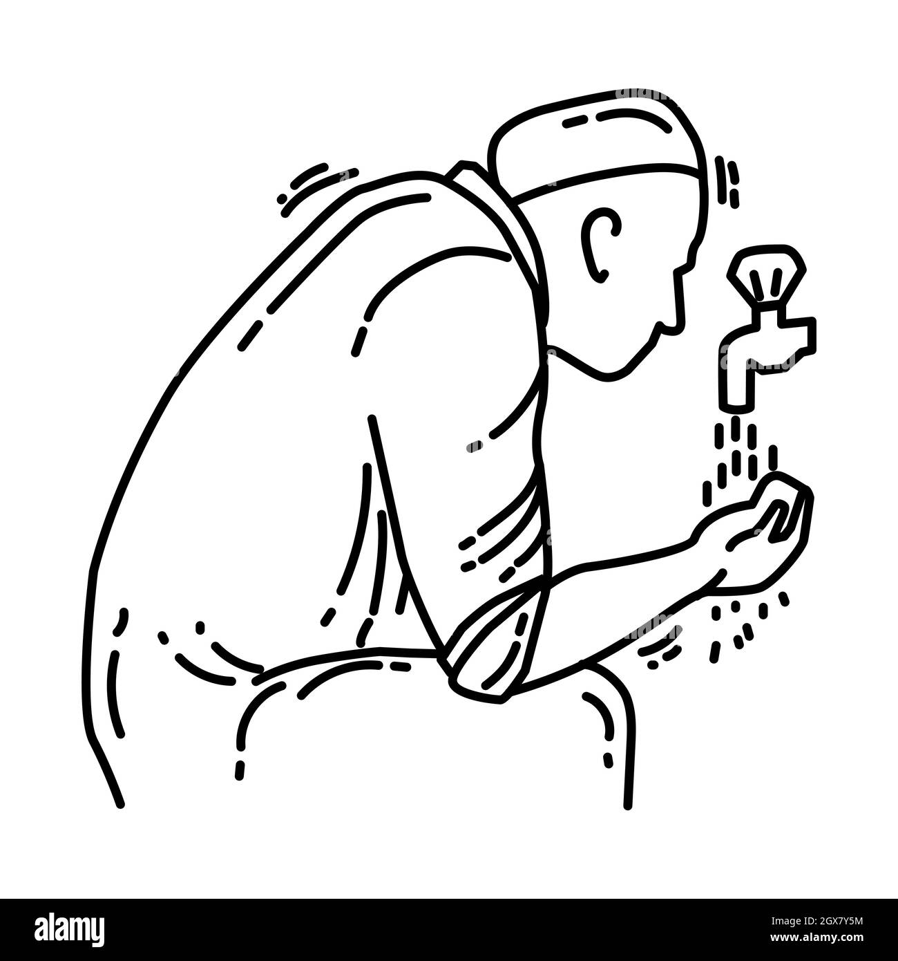 Man Wudu fait partie du culte musulman activité main dessinée icône Set Vector. Illustration de Vecteur