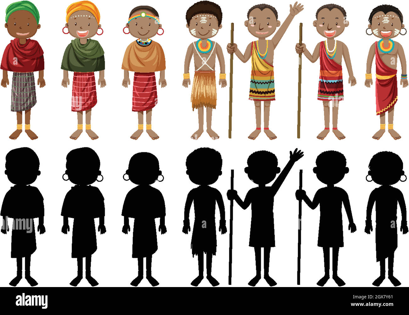 Ethnie des tribus africaines dans des vêtements traditionnels Illustration de Vecteur