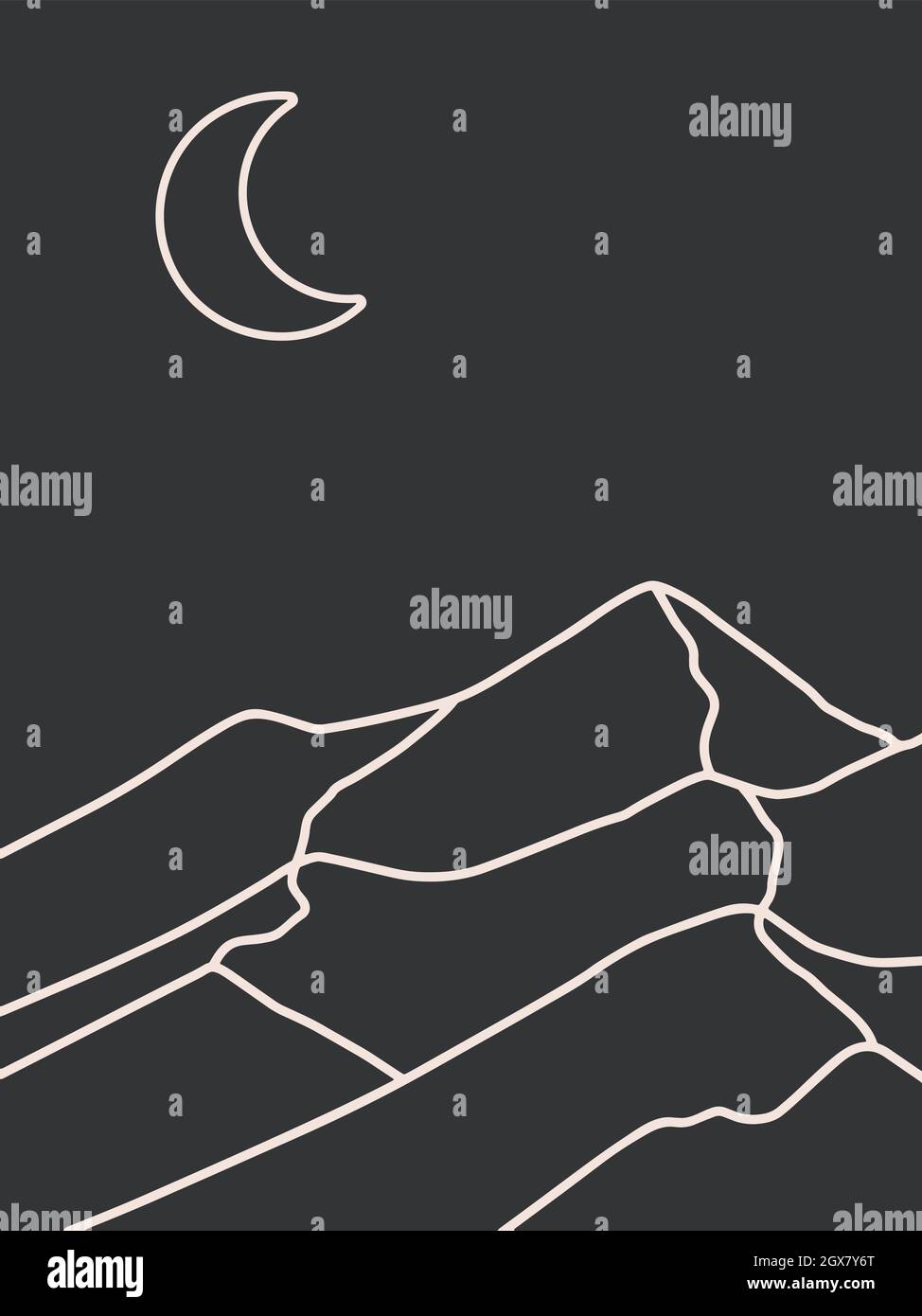Art de la montagne et de la lune sur fond noir Illustration de Vecteur
