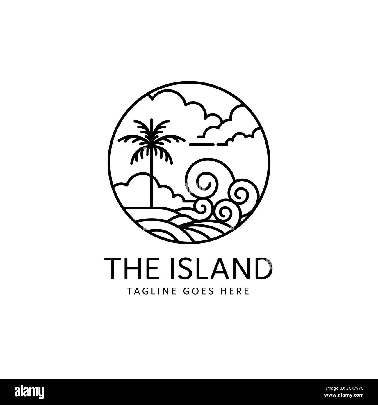style été tropical île waves plage monoline Illustration de Vecteur