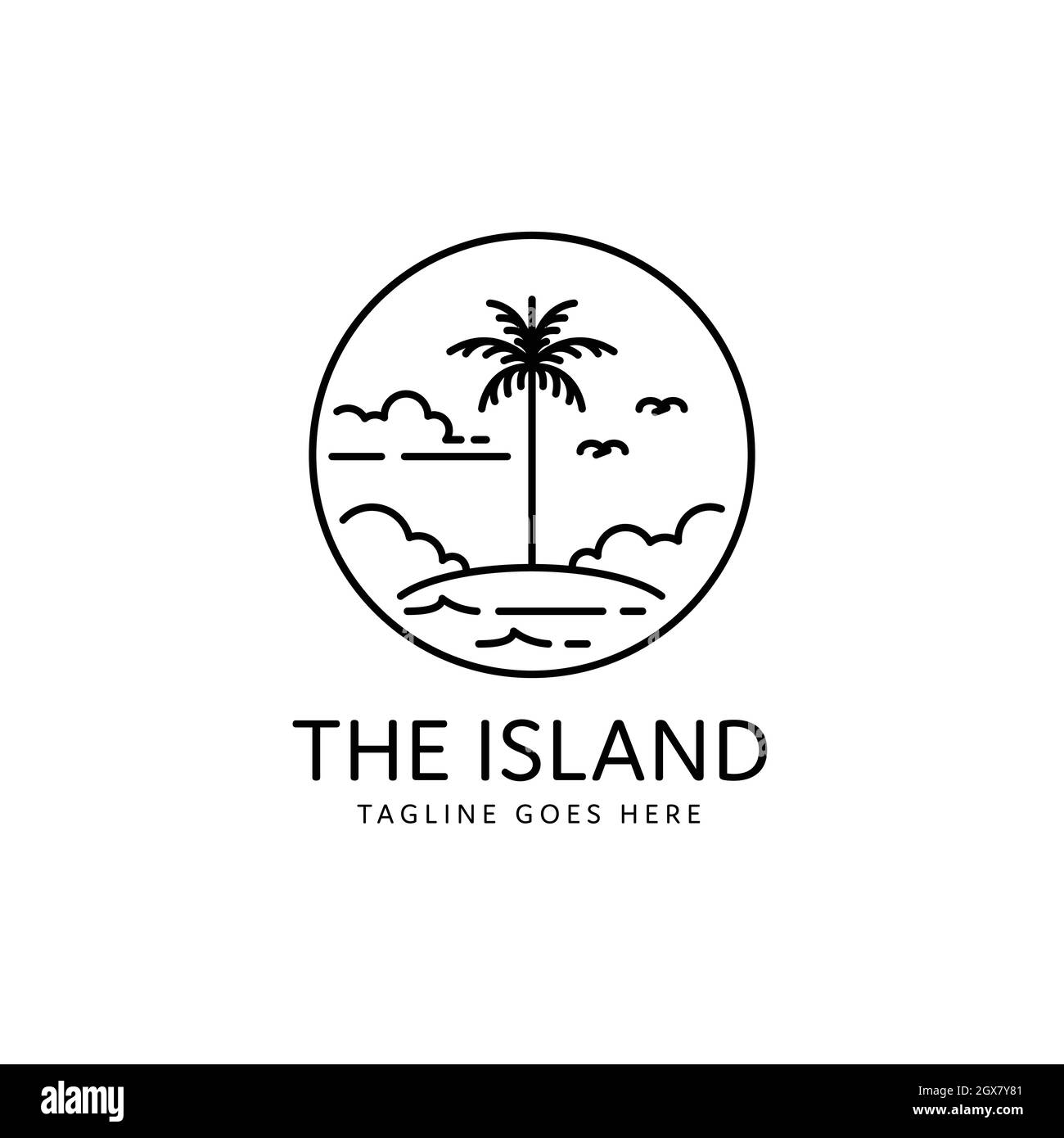 île tropicale au design de style palmier monoline Illustration de Vecteur