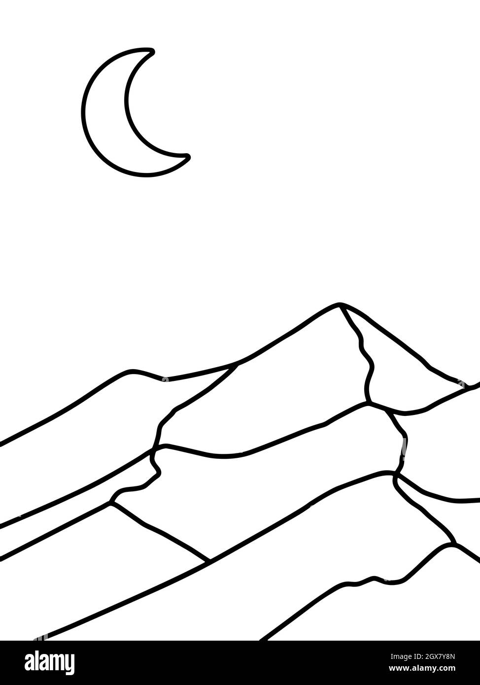 Art de montagne et de lune sur fond blanc Illustration de Vecteur