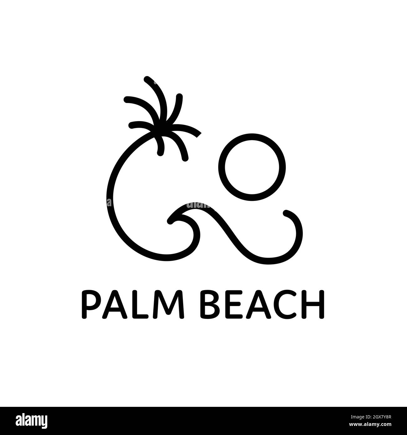 design simple de la plage d'été et de la palmeraie de monoline, ligne continue Illustration de Vecteur