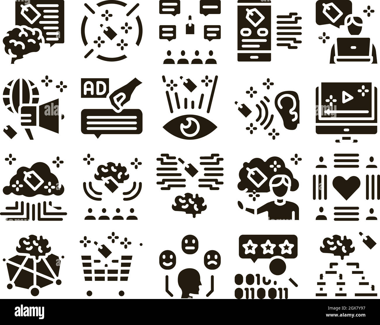 Neuromarketing Business Strategy Icons Set Vector Illustration de Vecteur