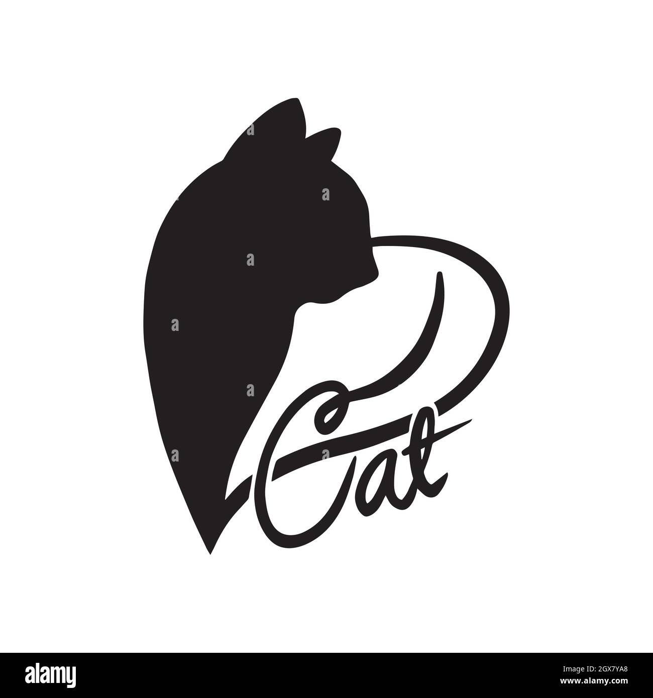 logo silhouette pour amoureux de chat. coeur et monogramme de chat isolés sur fond blanc Illustration de Vecteur