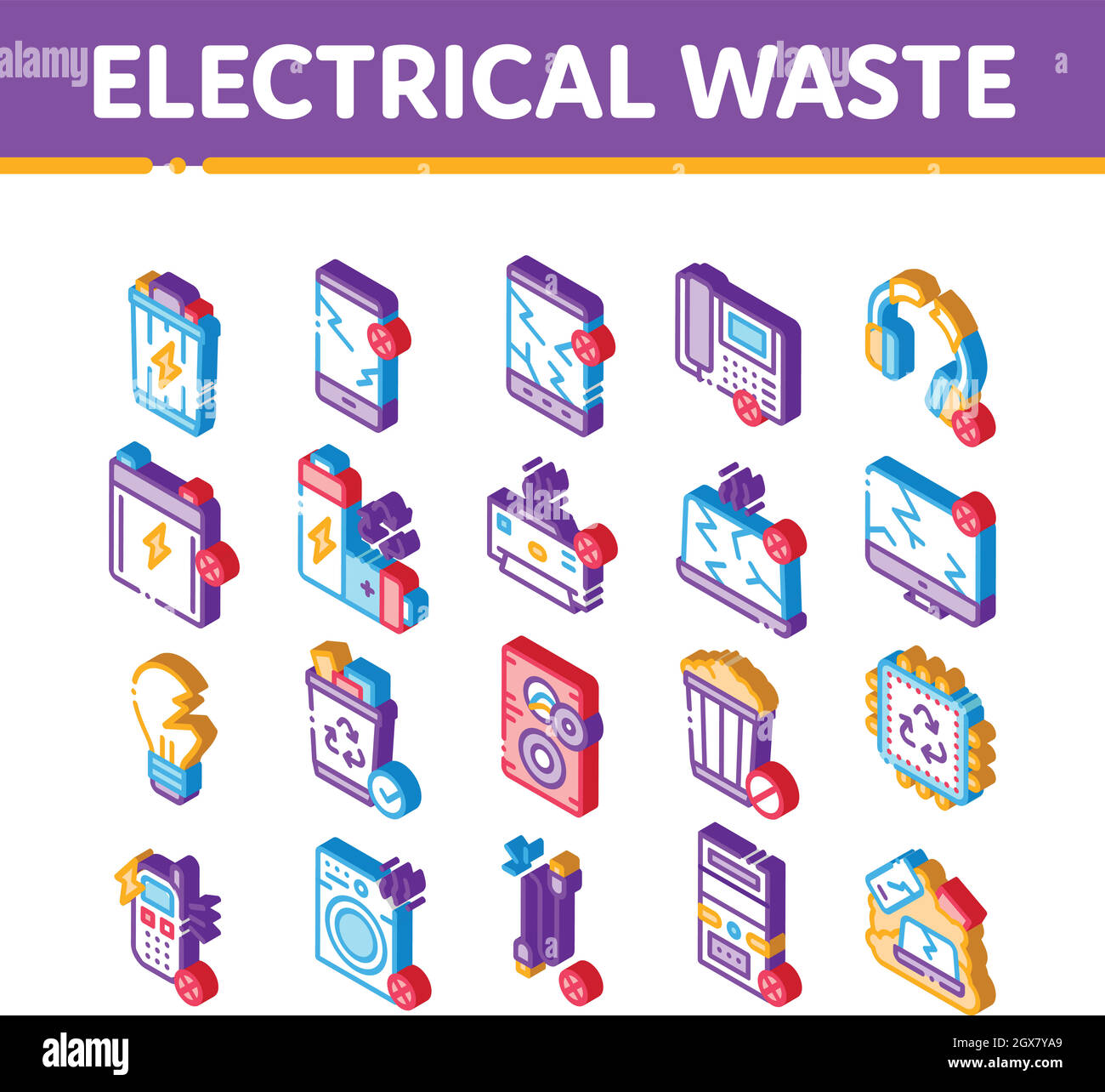 Outils électriques de déchets Isométrique icônes définir le vecteur Illustration de Vecteur