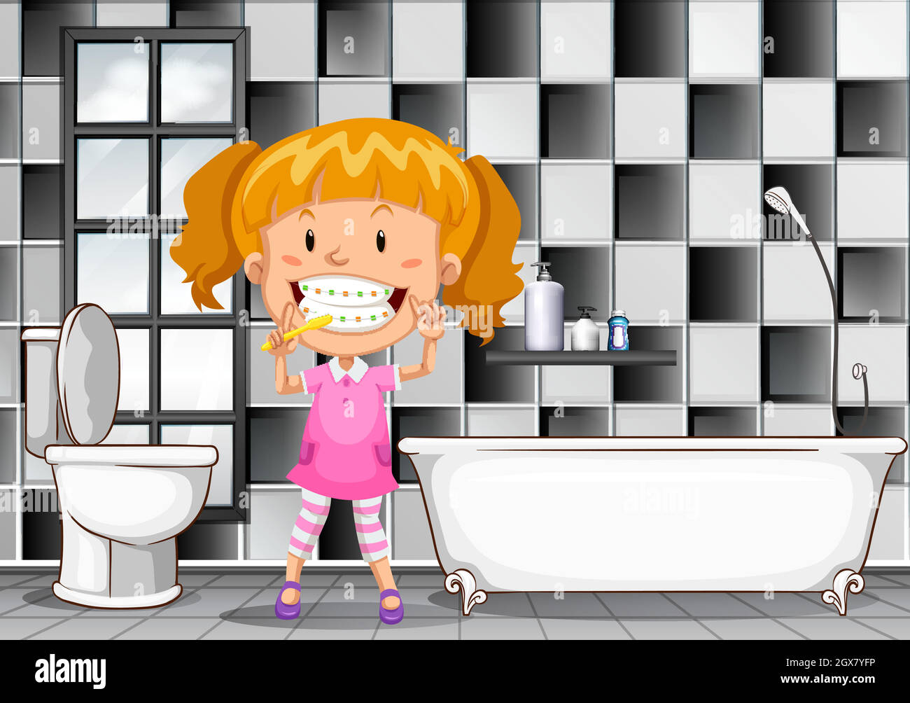 Little girl by toilet Banque d'images vectorielles - Alamy