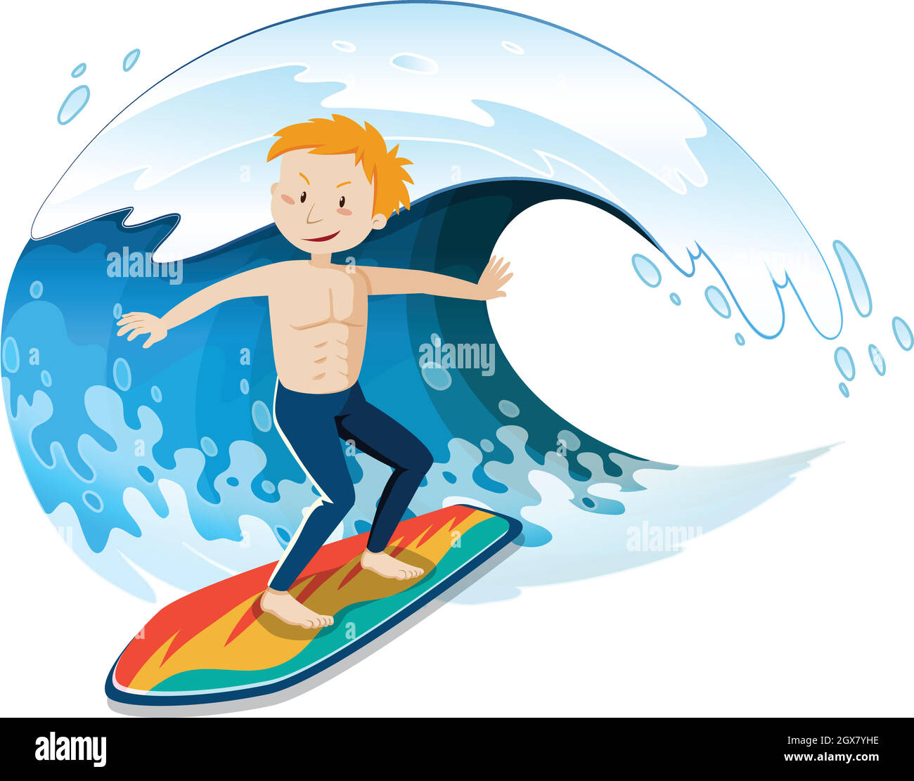Un jeune surfeur surfant sur une grande vague Illustration de Vecteur