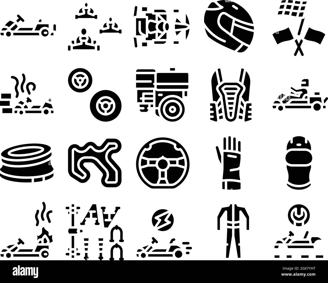 Karting Motorsport Glyph Set Vector Illustration plat Illustration de Vecteur