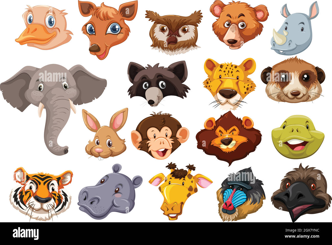 Ensemble de têtes d'animaux sauvages Illustration de Vecteur