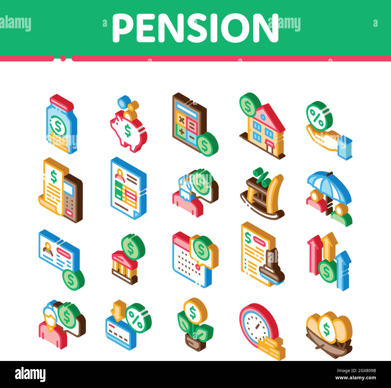 Retraite Isométrique Icons Set Vector Illustration de Vecteur