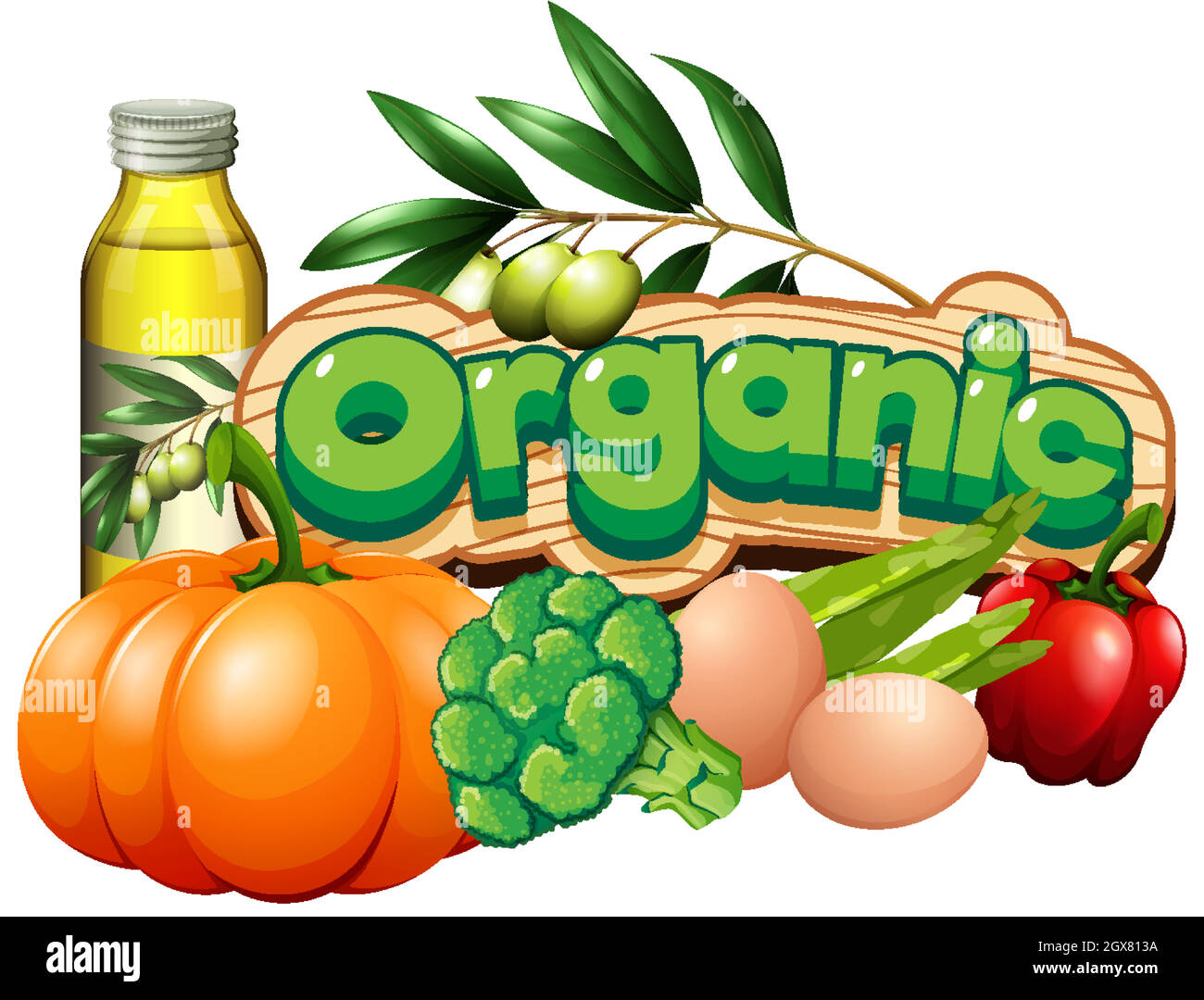 Police de conception pour mot bio avec beaucoup de légumes Illustration de Vecteur