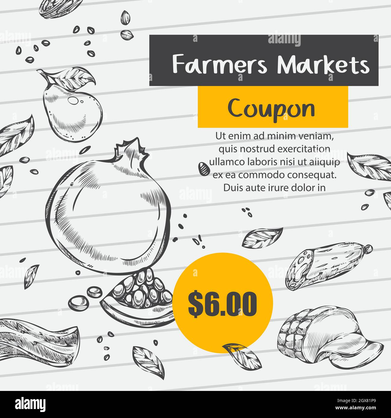 Bons de réduction et rabais sur la nourriture offerts par les marchés fermiers Illustration de Vecteur