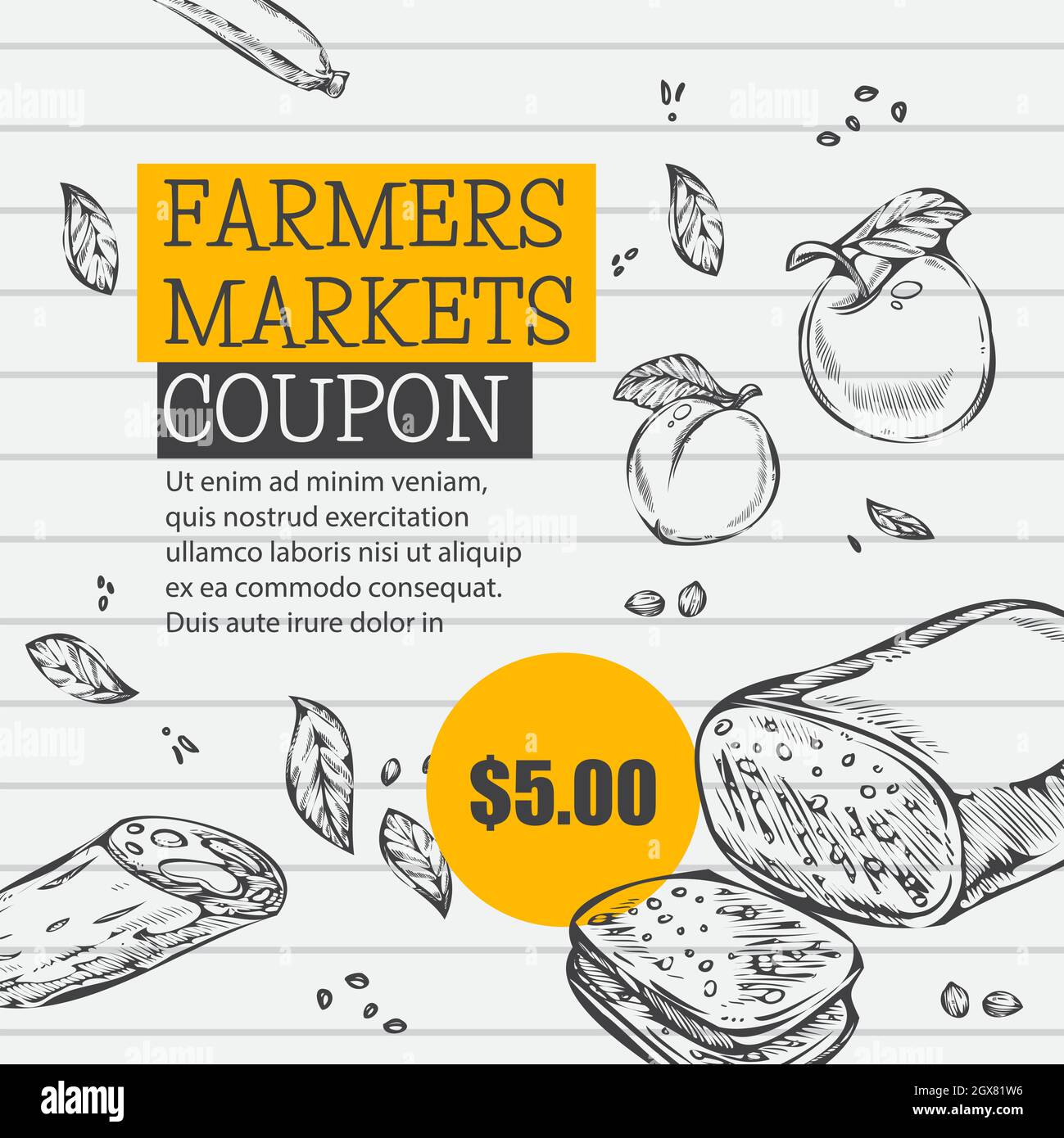 Coupon et réduction de prix pour les marchés agricoles Illustration de Vecteur