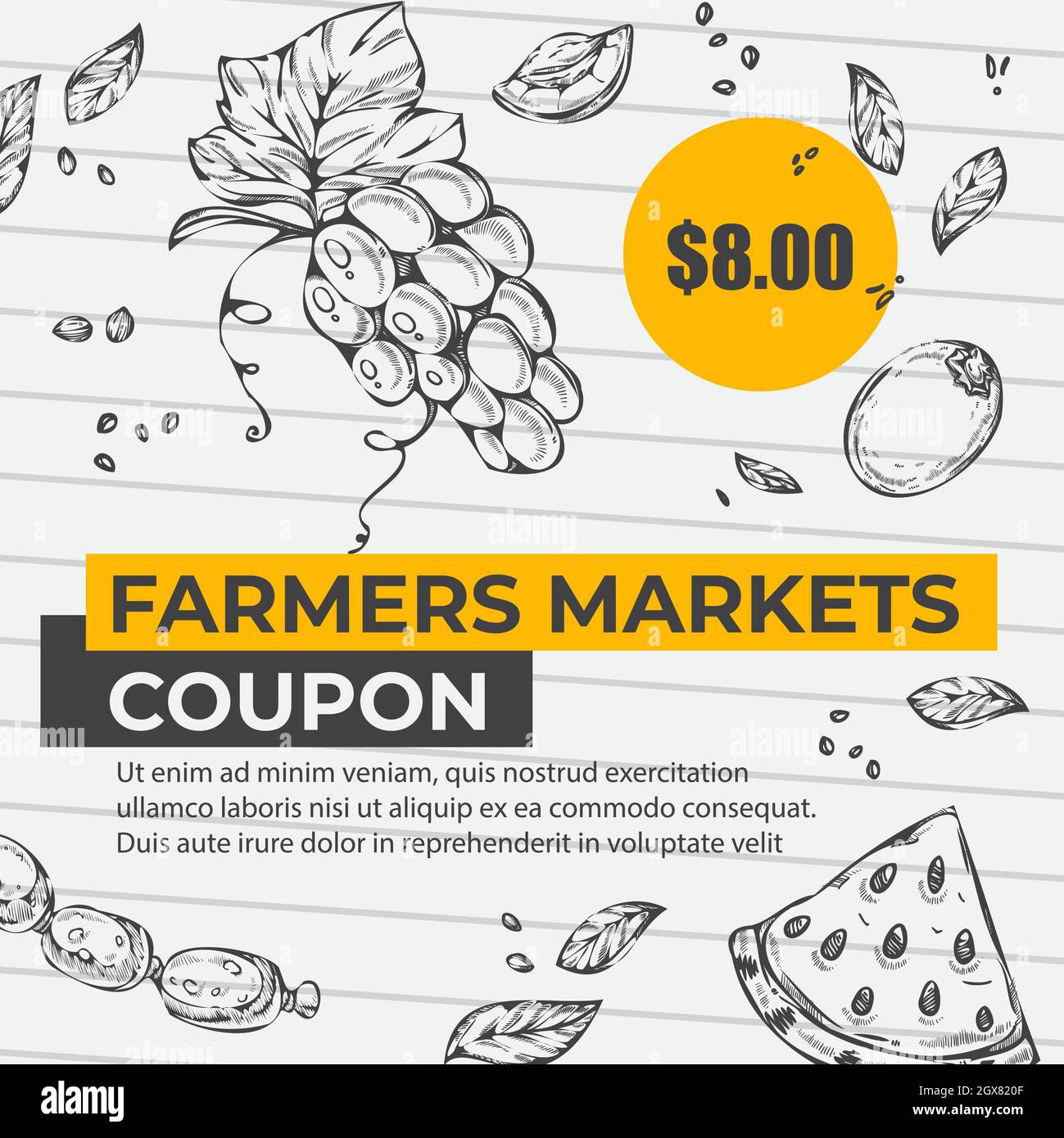 Les agriculteurs commercialise des coupons et des ventes de produits Illustration de Vecteur