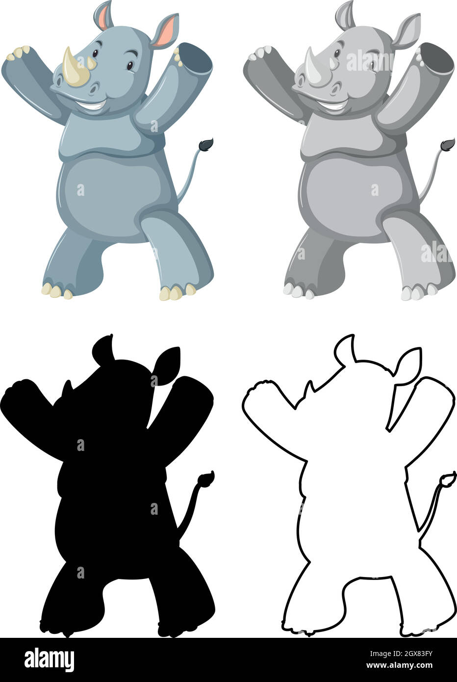 Jeu de caractères rhinocéros Illustration de Vecteur