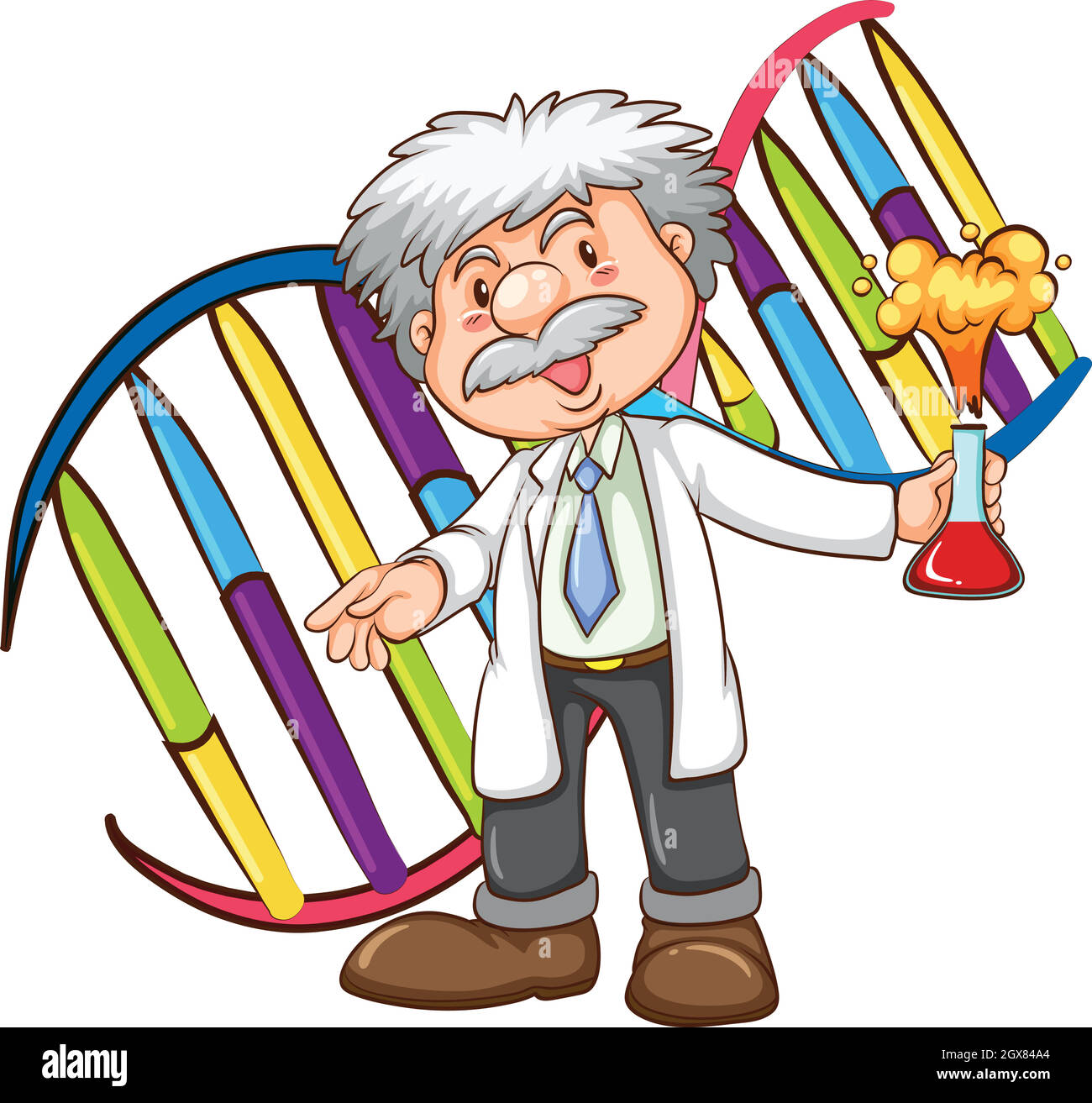 Scientifique tenant un flacon de produits chimiques Illustration de Vecteur