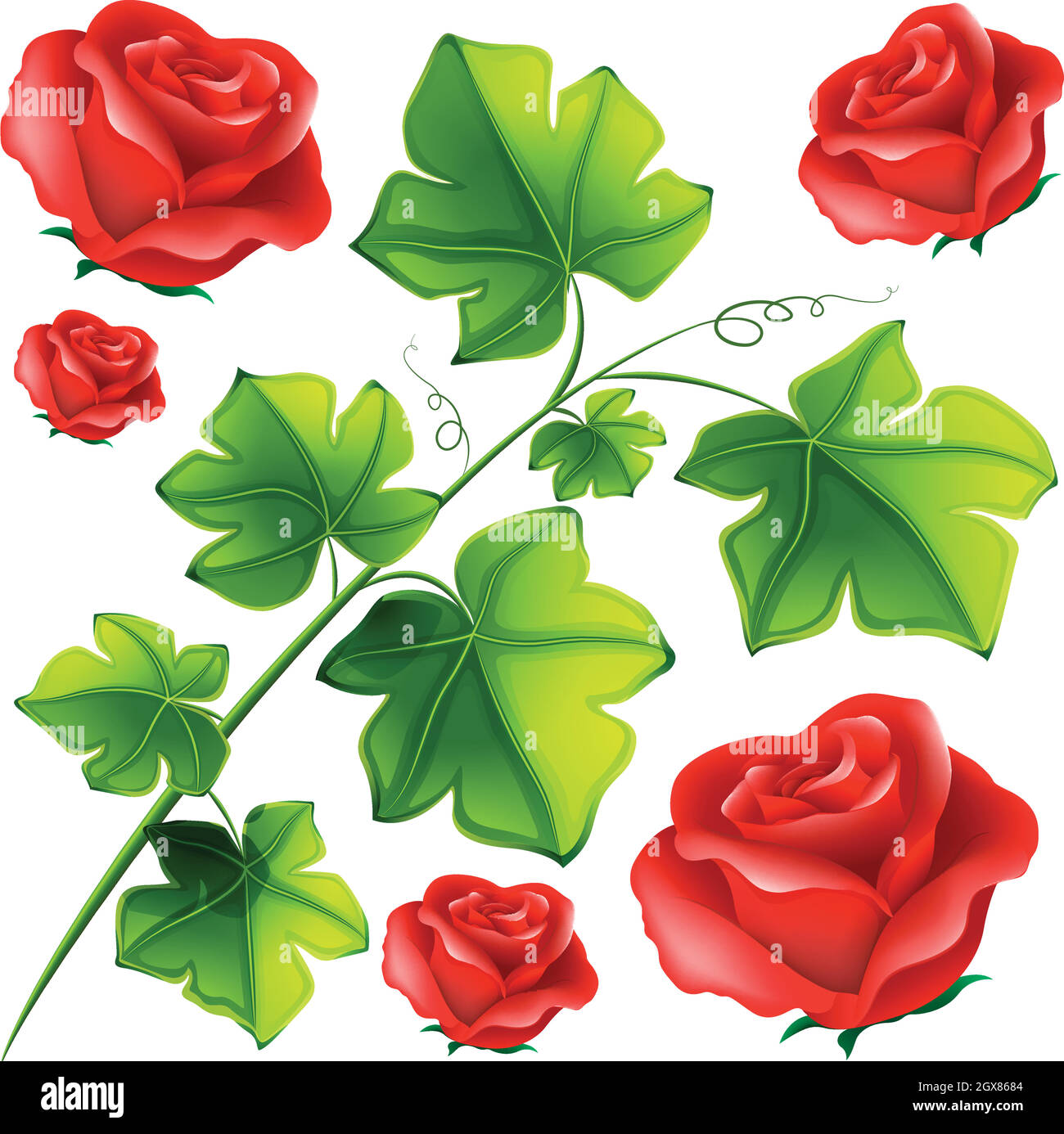 Feuilles vertes et roses rouges Illustration de Vecteur