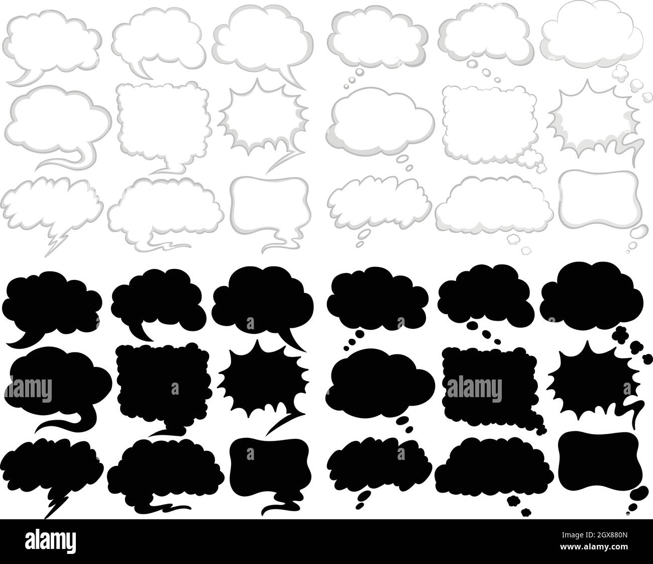 Différents modèles de bulles de parole en noir et blanc Illustration de Vecteur