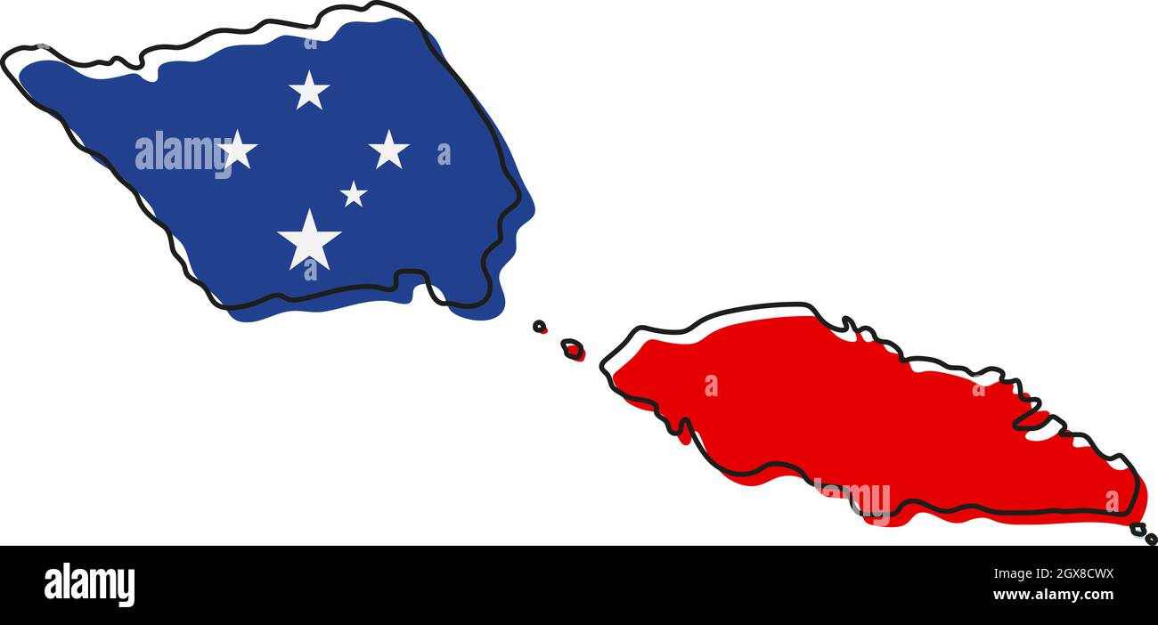 Carte stylisée des Samoa avec icône de drapeau national. Carte des couleurs des drapeaux de l'illustration vectorielle Samoa. Illustration de Vecteur