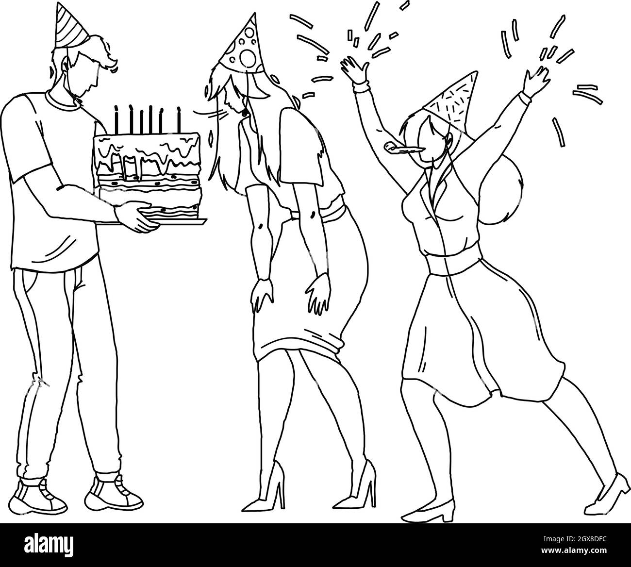 Joyeux anniversaire fête fêtant les gens à l'état déplié Illustration de Vecteur