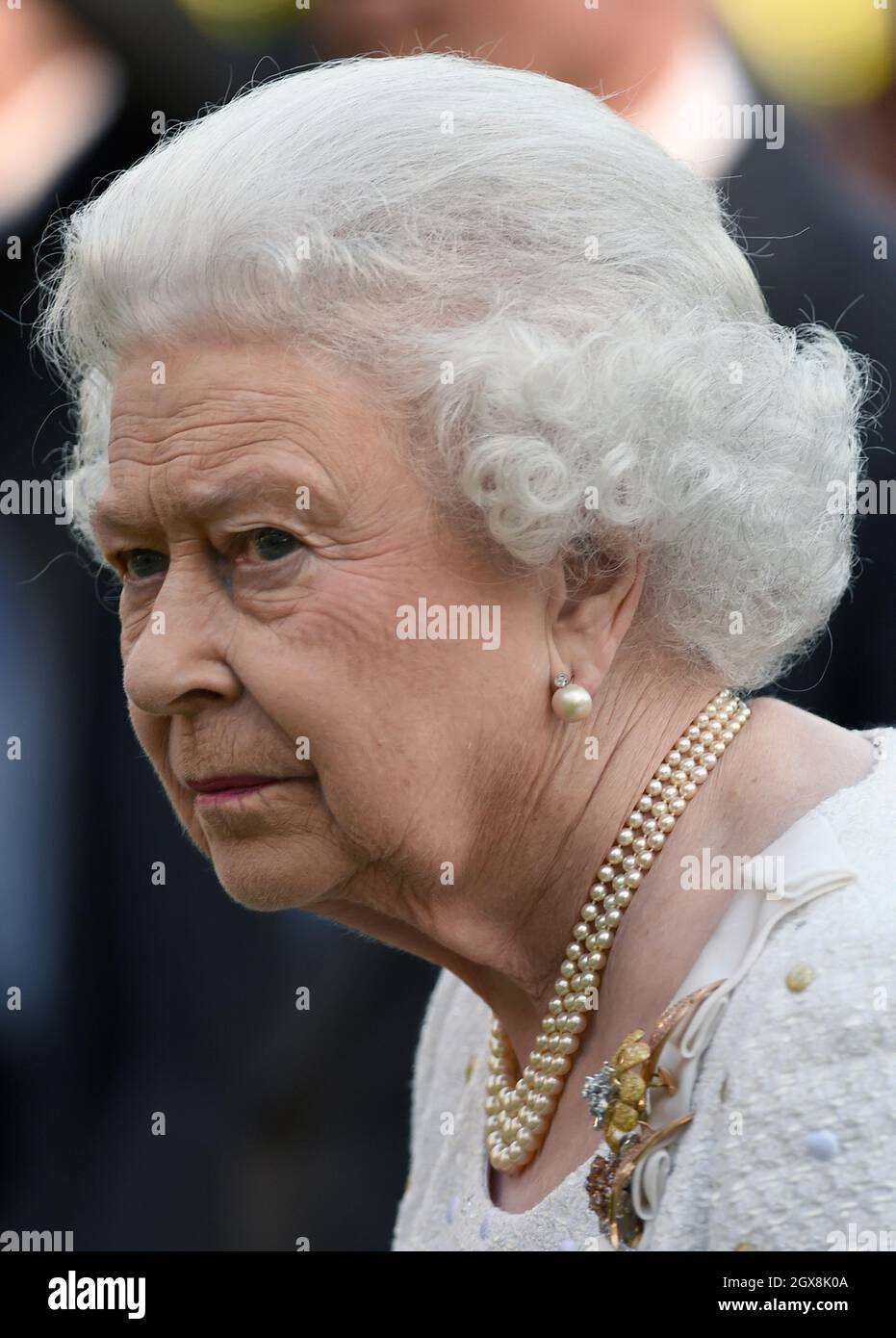 La reine Elizabeth II participe à une fête de jardin à l'ambassade britannique à Paris le premier jour de la visite d'État de la reine en France le 5 juin 2014. Banque D'Images