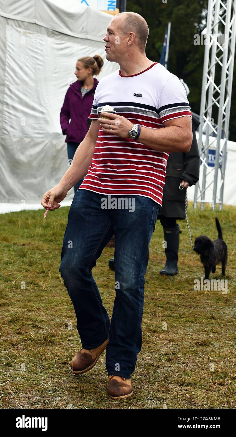 Mike Tindall aime une glace lorsqu'il assiste au Festival of British Evesting à Gatcombe Park, à Minchinhampton. Banque D'Images