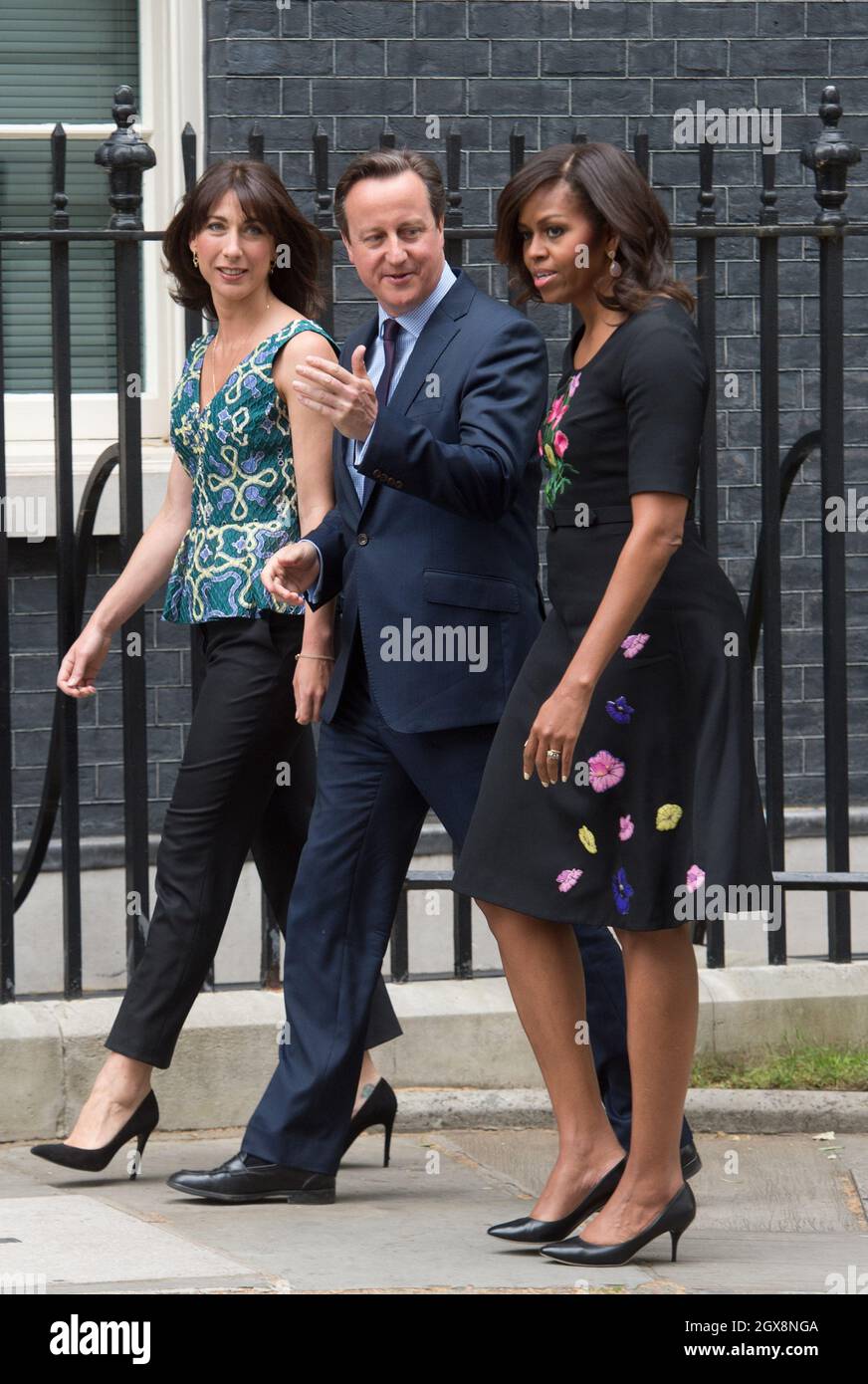 La première dame des États-Unis Michelle Obama visite le Premier ministre britannique David Cameron et Samantha Cameron au 10 Downing Street à Londres le 16 juin 2015 Banque D'Images