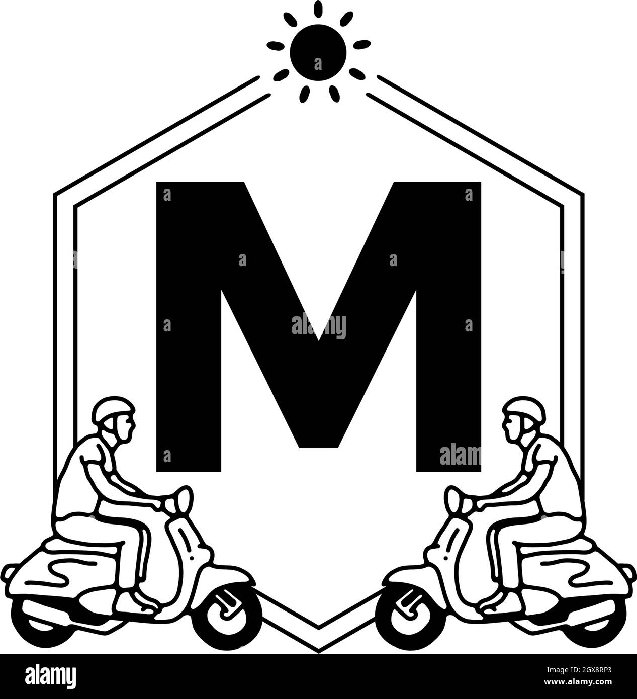 Art trottinette avec lettre M initiale Illustration de Vecteur