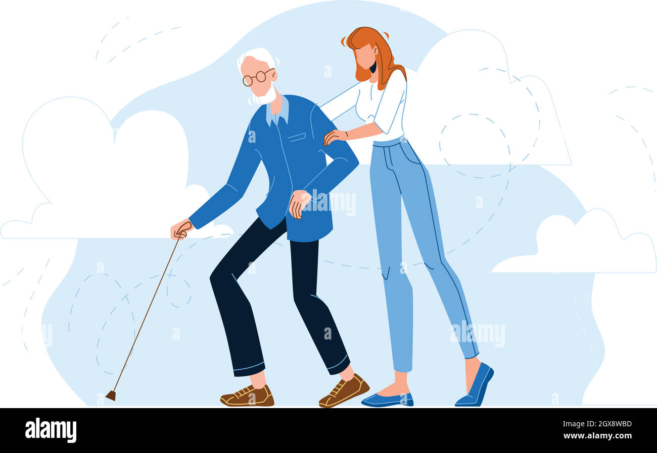 Infirmière soignante avec vecteur de marche d'homme âgé Illustration de Vecteur