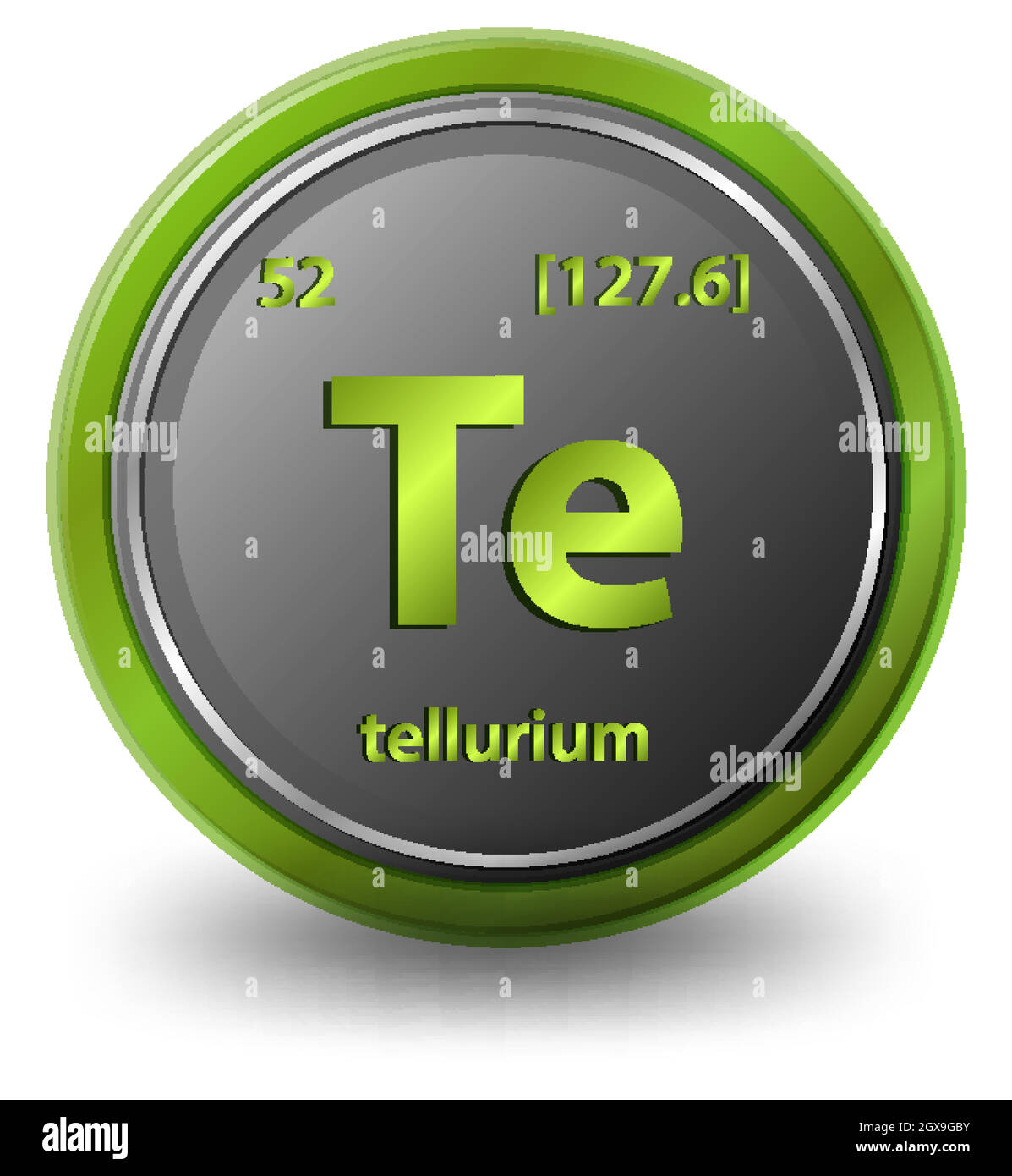 Elément chimique du tellure. Symbole chimique avec numéro atomique et masse atomique. Illustration de Vecteur