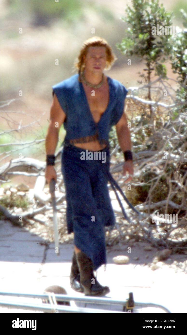 Brad Pitt sur le set de Troy à Malte. Banque D'Images